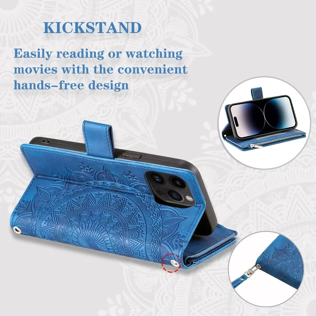 Leren Telefoonhoesje met Kaarthouder Smartphone Reliëfprint Flipcase Portemonnee-Etui Magnetische Sluiting | Sulvida