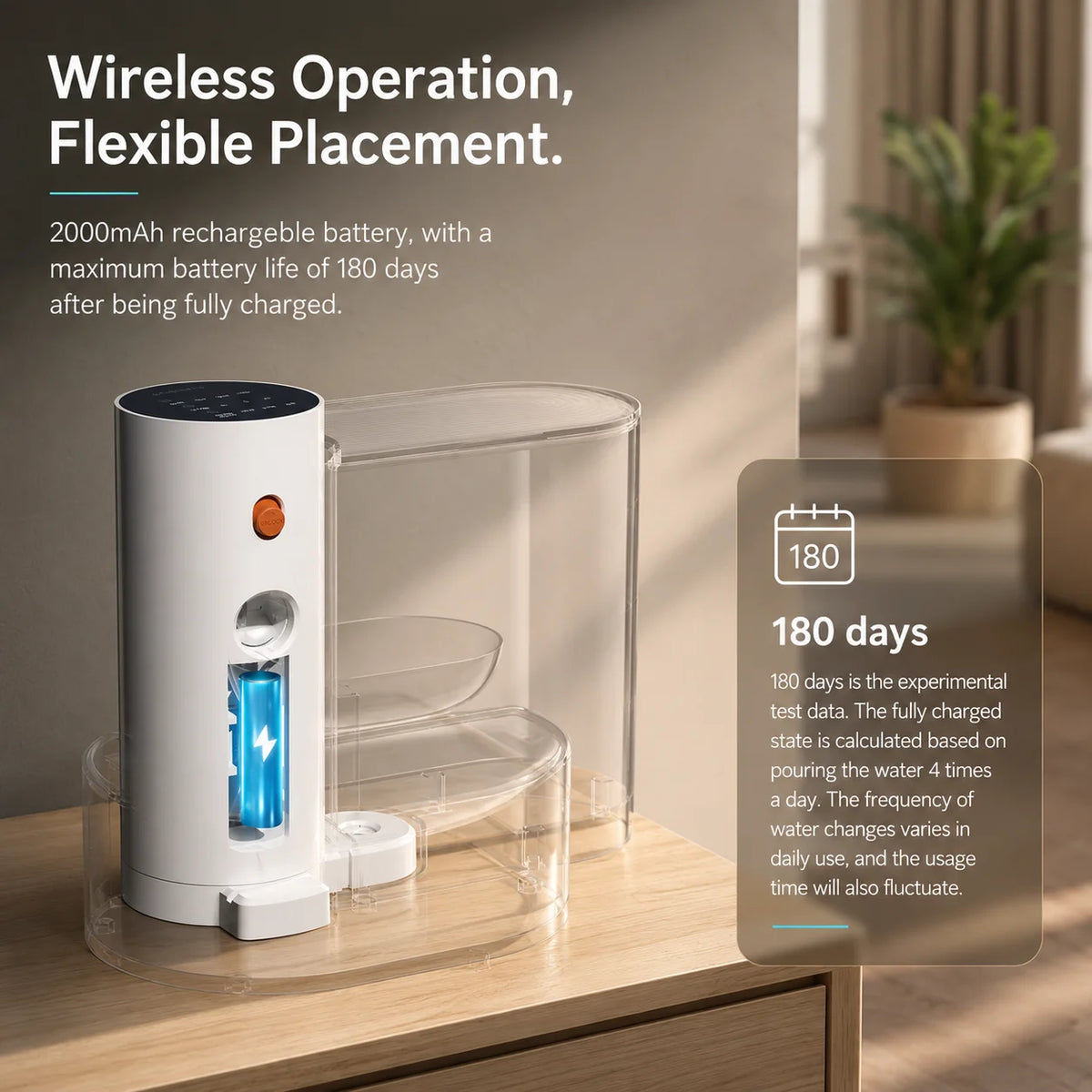 Fontaine à eau rechargeable pour animaux 3L, gamelle automatique pour chat, sans fil, réservoirs séparés, alimentation électrique en eau | Sulvida