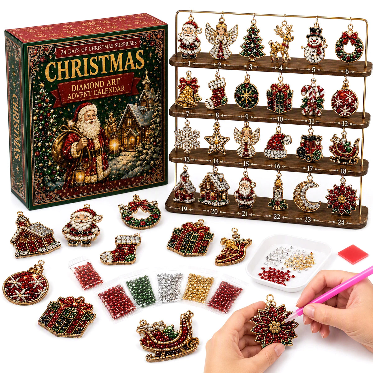 Kerstkalender 24 Dagen DIY Diamond Painting Acryl Ornamenten Kerstdecoratie Feestelijke Knutselset Advent | Sulvida