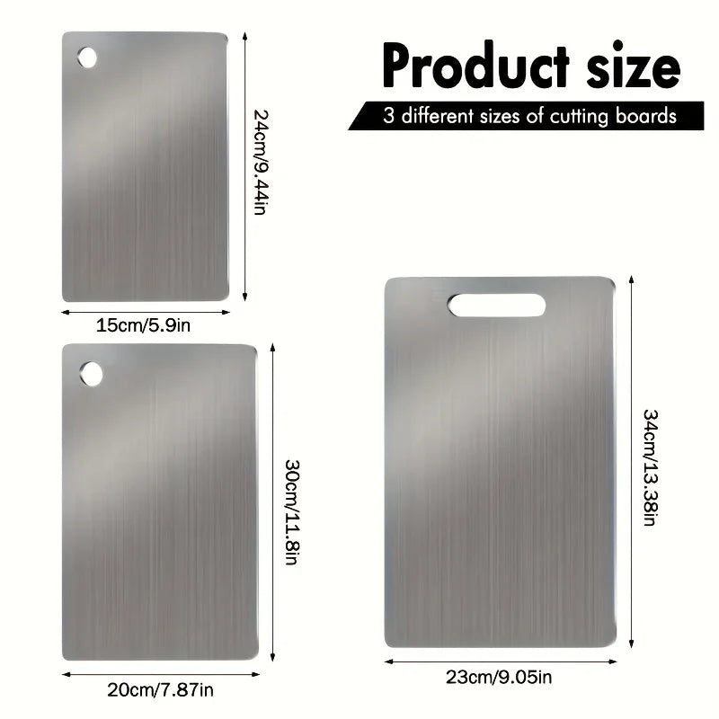 Ensemble de 3 planches à découper en acier inoxydable avec rainure à jus - Sans BPA, compatible lave-vaisselle, antidérapant, accessoire de cuisine | Sulvida