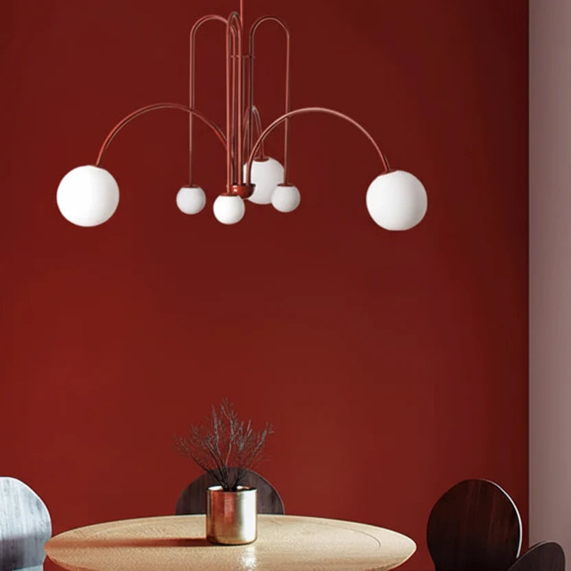 Kroonluchter met Glazen Bollen Geborsteld Metaal Goud Zwart Rood Scandinavisch Design Woonkamer Eetkamer | Sulvida