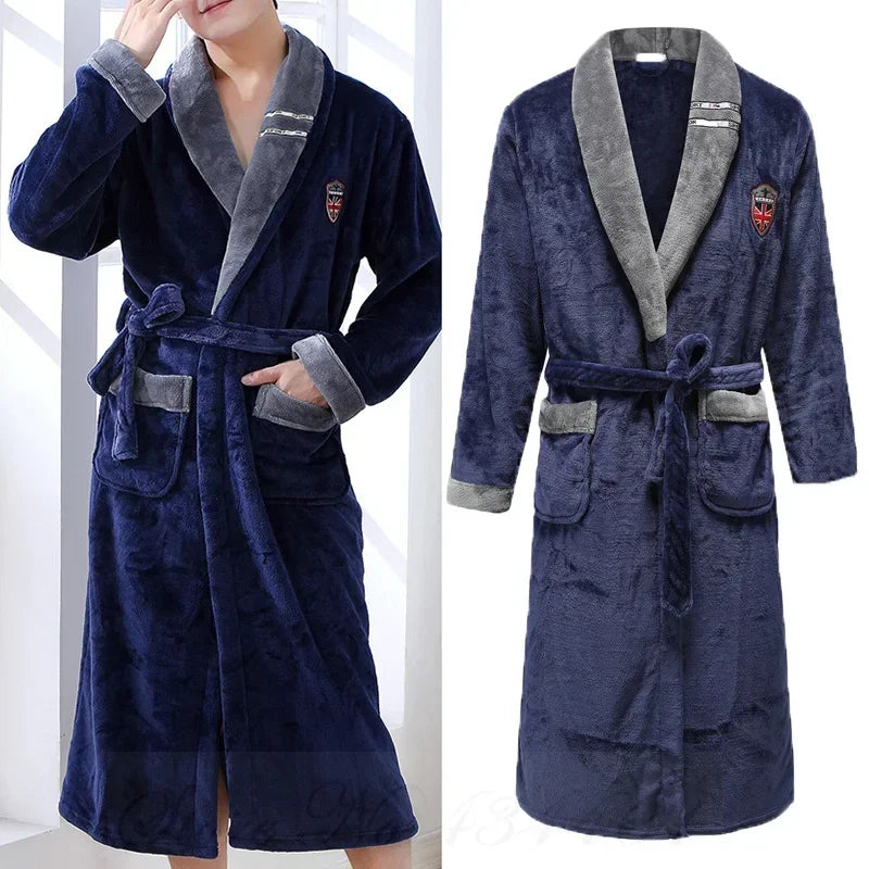 Herenbadjas Fleece Kimono Grijs Blauw Kameel Lange Mouwen Extra Dik Luxe Loungekleding Herfst Winter | Sulvida