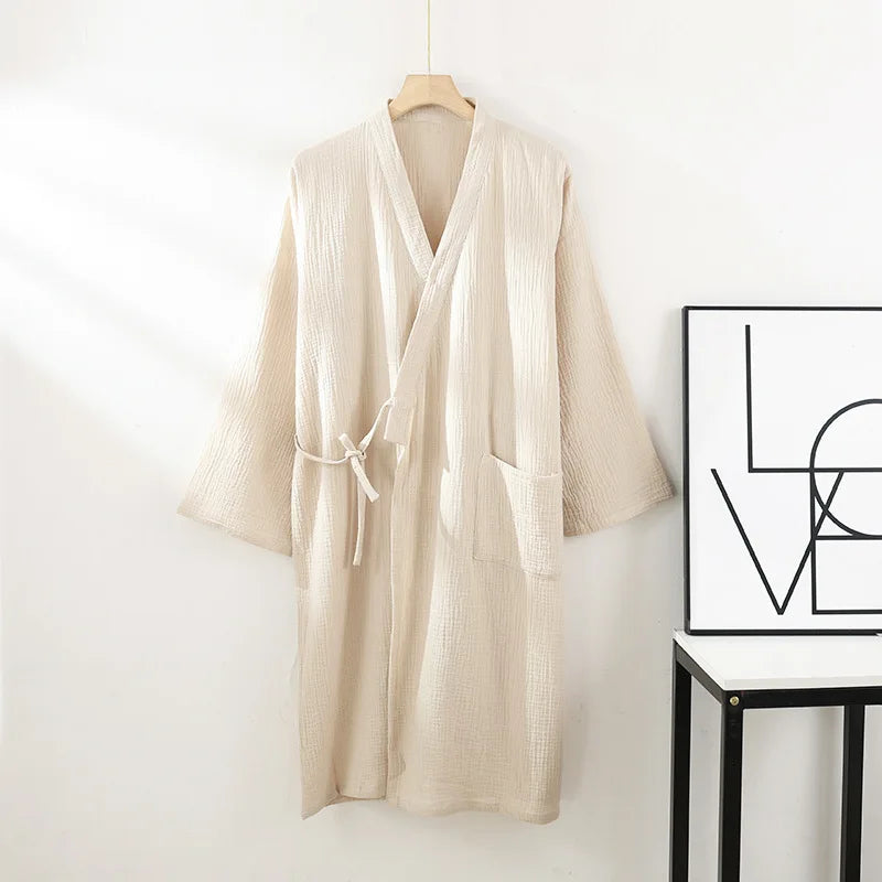 Katoenen Kimono Badjas Licht Luchtig Ochtendjas Unisex Dames Heren Huiskleding Wellness Spa Sauna Thuis | Sulvida