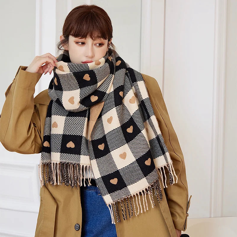 Hartvormige Geruite Sjaal Dames Wintersjaal Oversized Wollen Omslagdoek Warme Halsdoek Driehoek Ruit | Sulvida