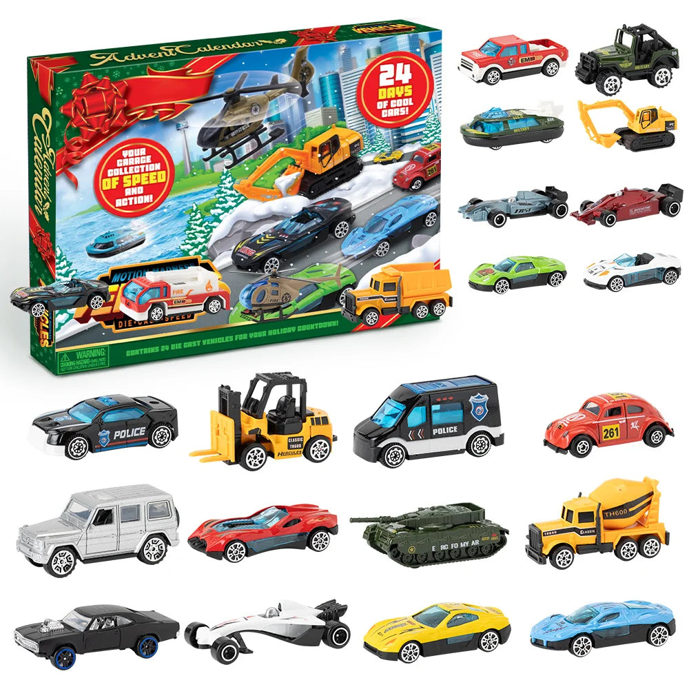 JOYFY Kerst Adventskalender 24 Dagen Aftelkalender Kerstvoertuigen Speelgoed voor Kinderen Klaslokaal Prijzen Kerstcadeau