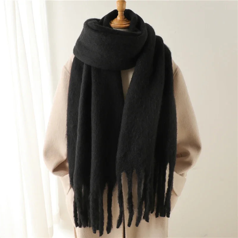 Luxe Wintersjaal Dames Effen XXL Omslagdoek met Franjes Zachte Viscose 240x38cm Warm voor Herfst en Winter | Sulvida