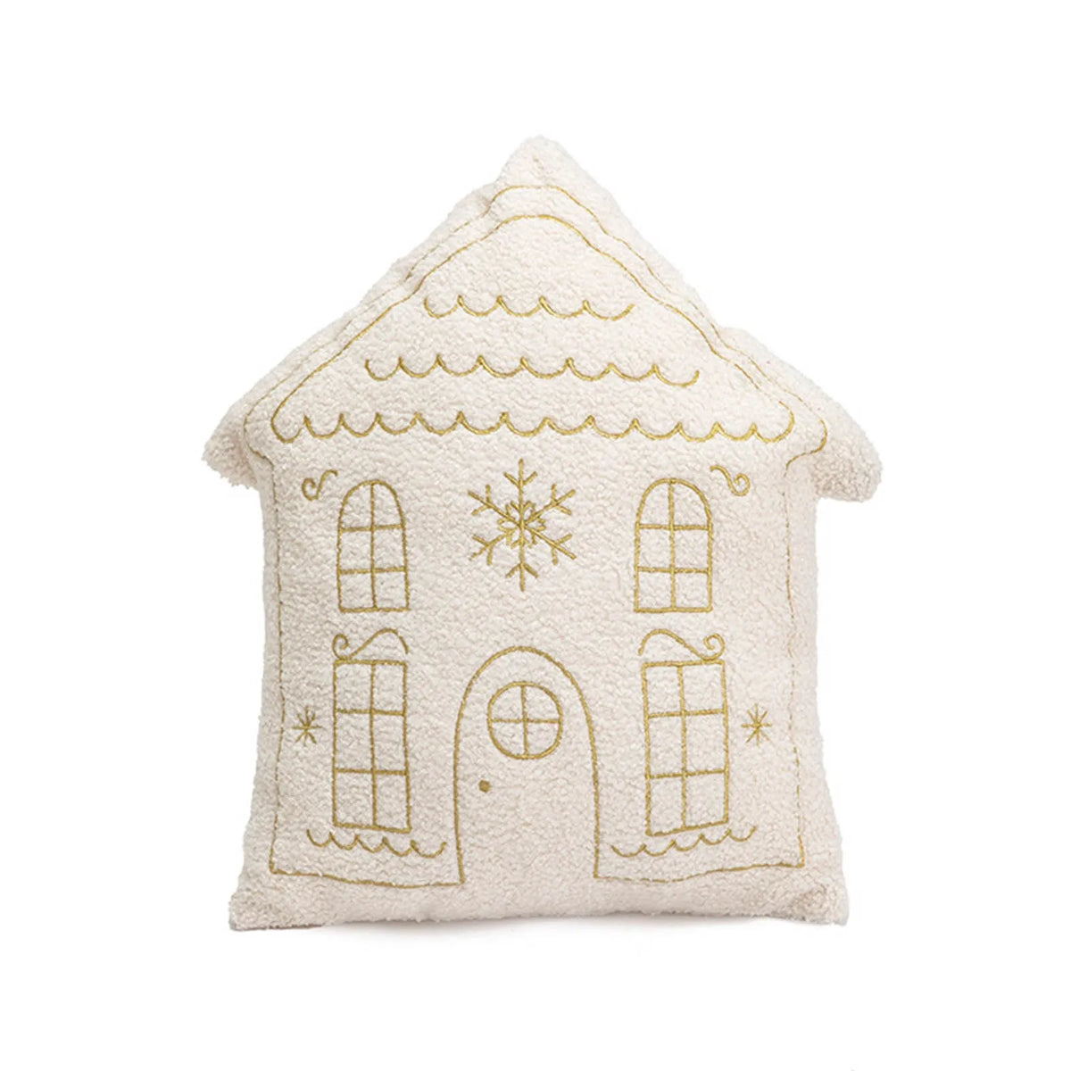 Decoratief Huisvormig Kerstkussen Pluche Geborduurd Goudkleurig Feestelijk Sierkussen 3D Textuur Woonkamer | Sulvida