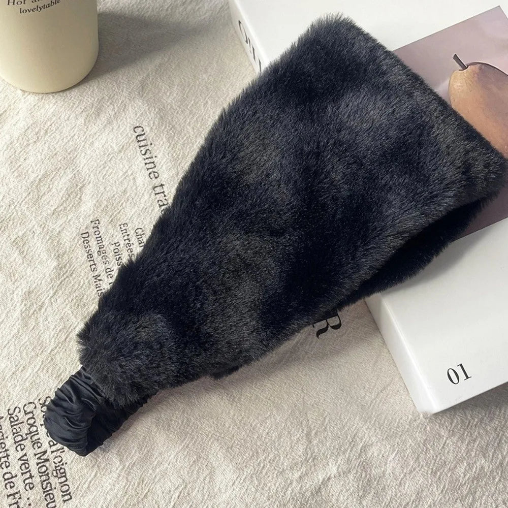 Pluizige Hoofdband Imitatiebont Breed Elastisch Oorbeschermer Haarband Winter Dames Zachte Warme Haarband | Sulvida