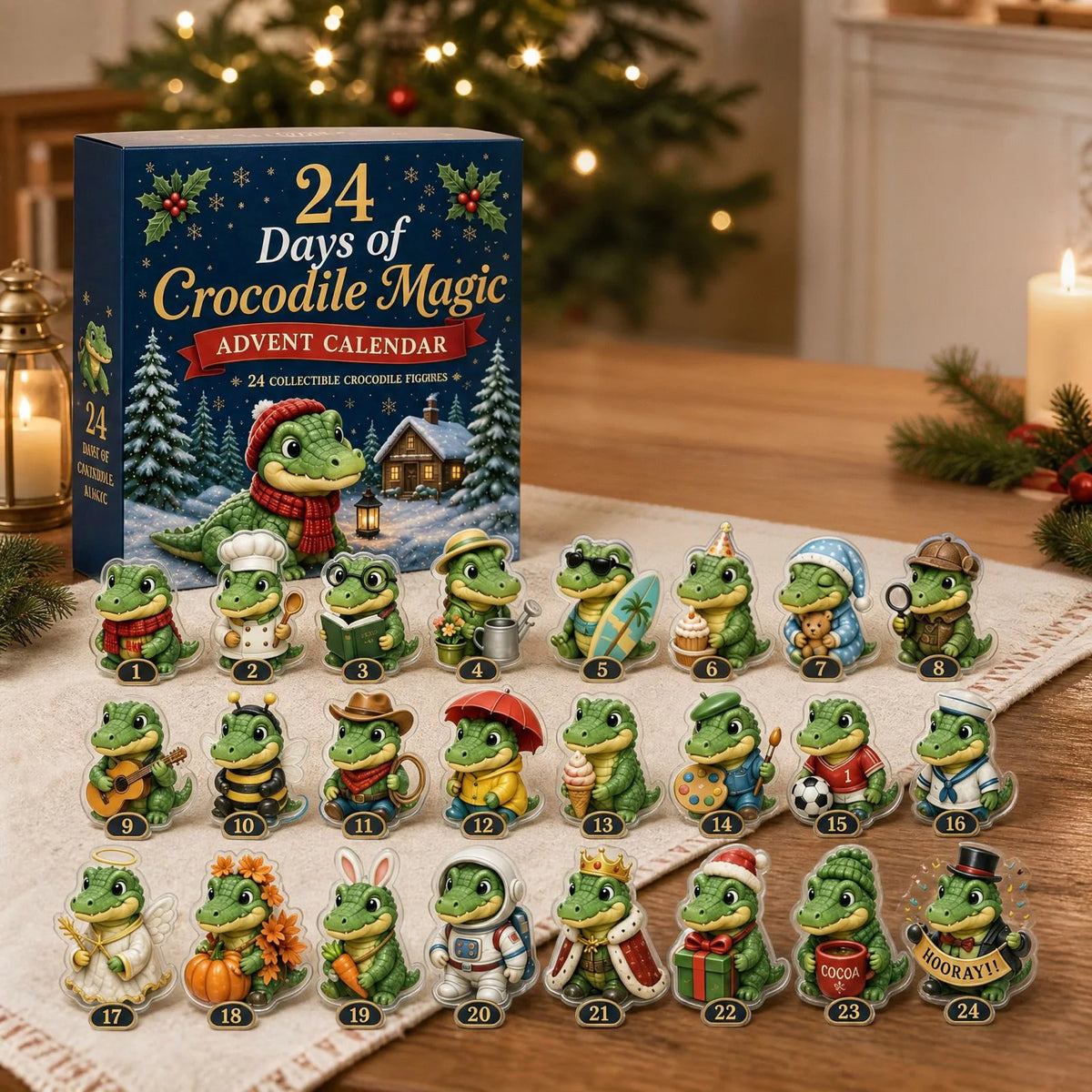 Adventskalender met 24 Figuren Kerstcountdown Bureauversiering Hangende Decoratie Thema Collectie Kerst | Sulvida