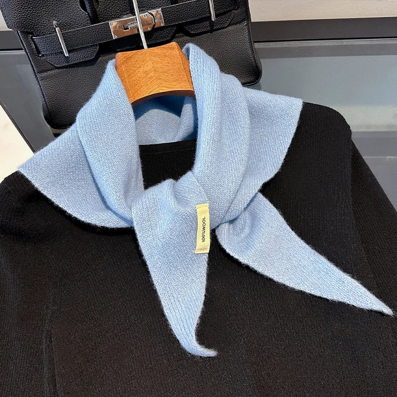 Driehoekige Wollen Sjaal Dames Winterwarm Gebreid Omslagdoek Uni Pashmina Neksjaal Herfst Winter Accessoire | Sulvida
