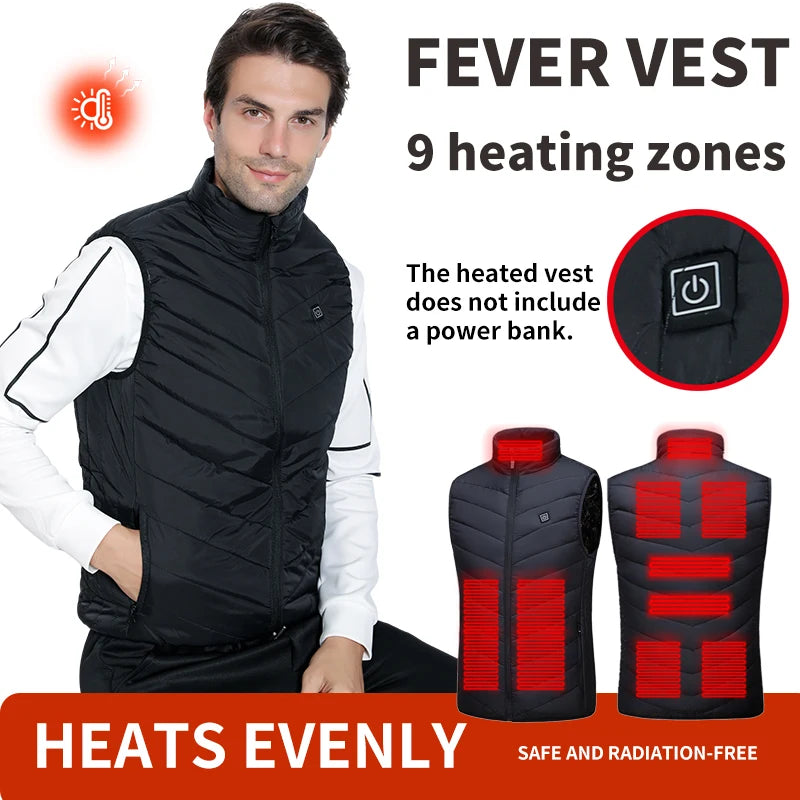 Verwarmbaar Herenvest 9 Zones USB-Verwarming Bodywarmer Outdoor Sportief Casual Herfst Winter Warmte | Sulvida