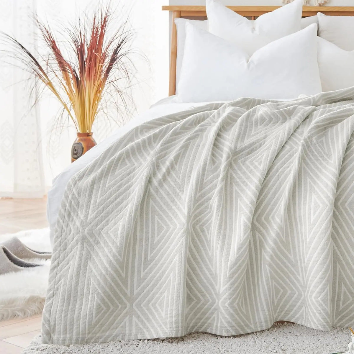 Katoenen Plaid met Geometrisch Patroon Drielaags Ademend Woonplaid Reversibel 150x200 Bank Deken Stijlvol | Sulvida