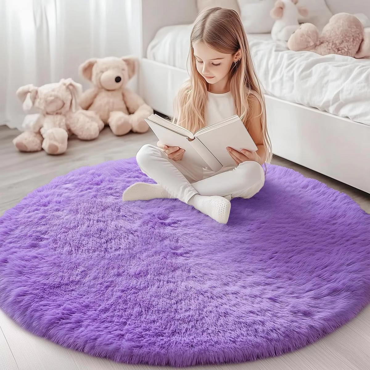 Ronde Shaggy Hoogpooltapijt Ø150cm Zacht Vloerkleed Antislip Woonkamer Slaapkamer Kinderkamer Decoratie | Sulvida