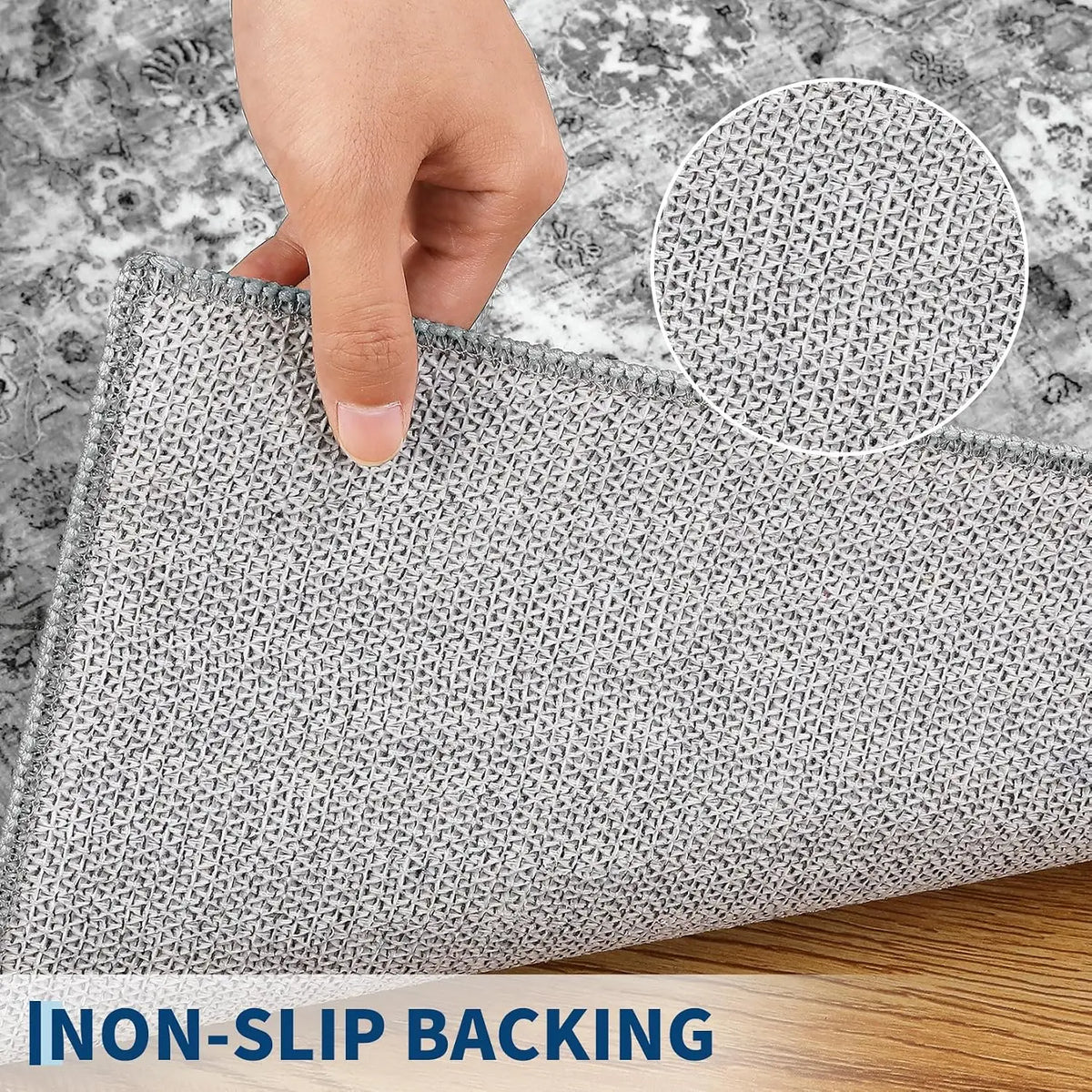 Vintage vloerkleed met korte pool grijs wasmachinebestendig antislip loopmat voor keuken hal en slaapkamer | Sulvida