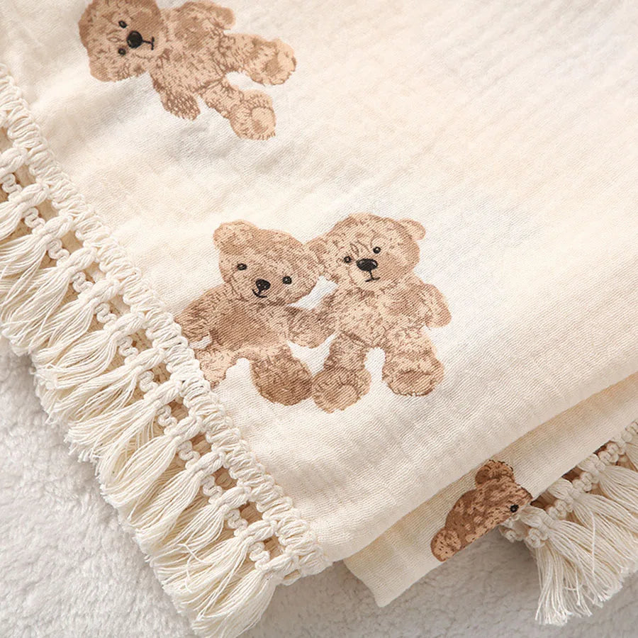 Babydeken Mousseline Katoen Beer 80x65cm Inbakerdeken Pasgeborenen Zacht Ademend Unisex Zomer Kraamcadeau | Sulvida
