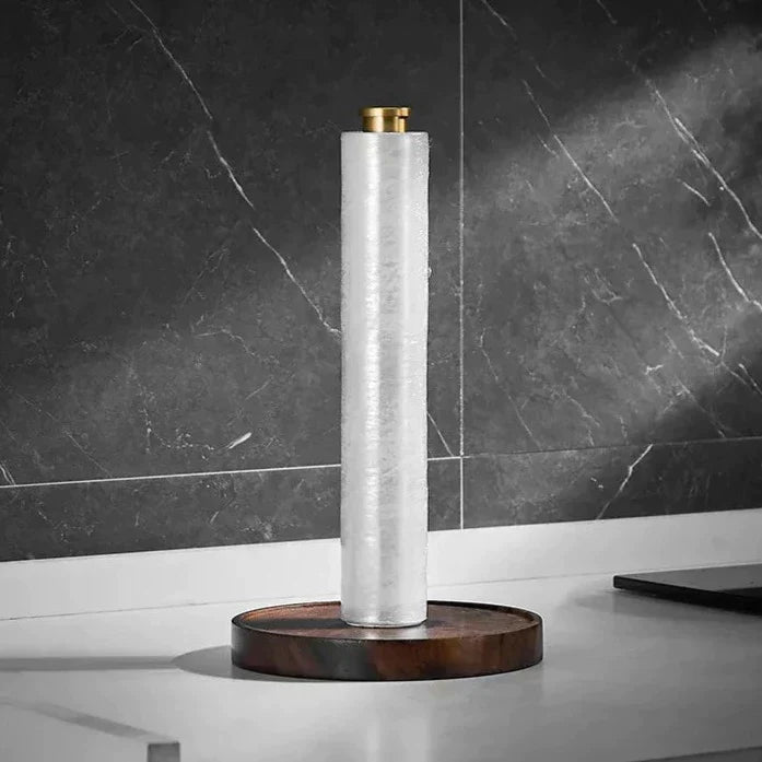 Keukenrolhouder Notenhout Geborsteld Messing Staand Design Handdoekhouder Keukenaccessoire Luxe Keuken | Sulvida