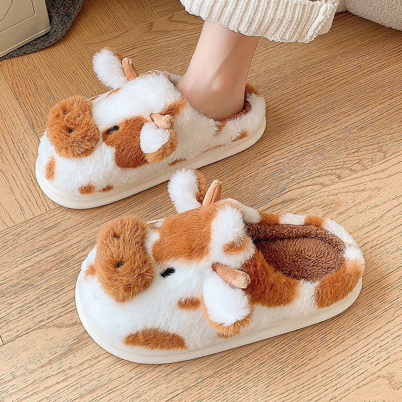 Pluche Pantoffels Dames met Koeprint Zachte Sloffen Binnenshuis Winterpantoffels Warme Slippers voor Vrouwen | Sulvida