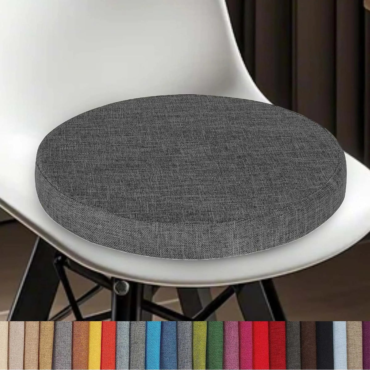 Coussin rond en lin, amovible avec fermeture éclair, pour tabouret de bar, chaise, salle à manger, cuisine et bureau, confortable | Sulvida
