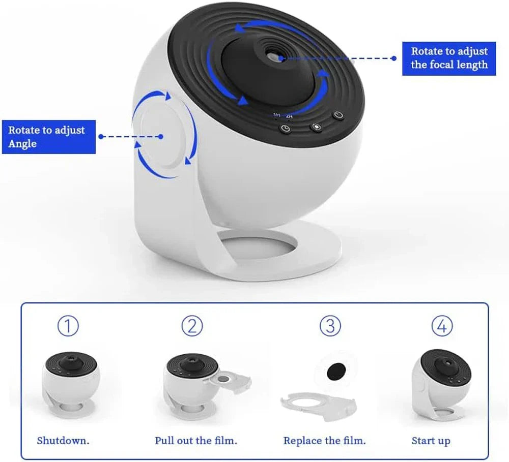 Projecteur ciel étoilé rotatif à 360°, veilleuse galaxie, éclairage d’ambiance spatial pour chambre d’enfant et chambre à coucher | Sulvida