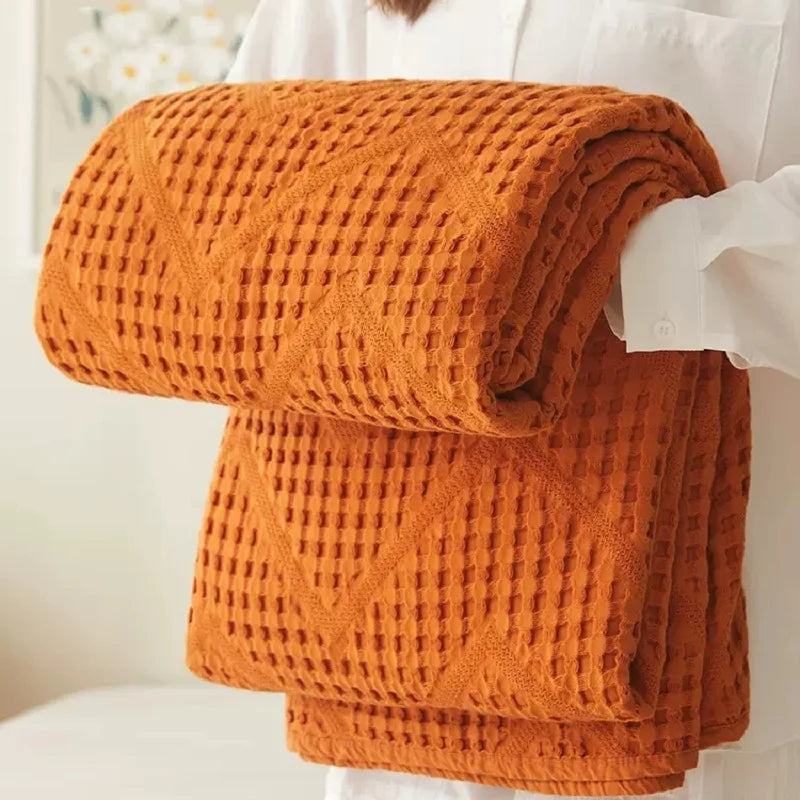 Katoenen Deken Muslin Gewafeld 100x150 tot 200x230 cm Geweven Luchtig Plaid Bedsprei Zomer Bank Slaapkamer | Sulvida