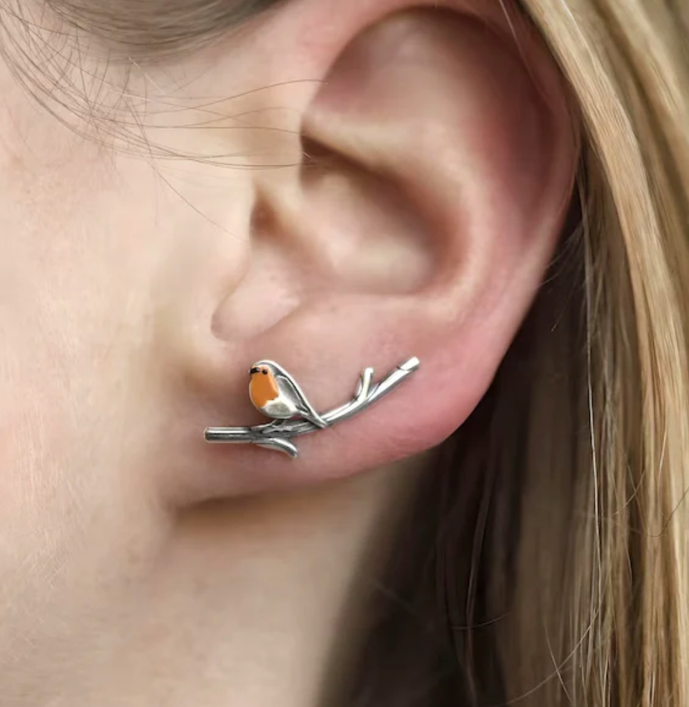 Handgemaakte glazen oorbellen met roodborstje lente-ontwerp voor sieraden-liefhebbers en unieke stijl | Sulvida