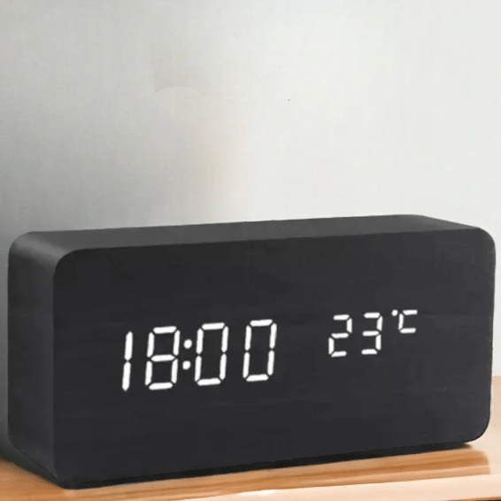 Moderne Houten Wekker met LED-Display Spraakactivering Thermometer Tijdsweergave Bureau Nachtkastje Alarm | Sulvida