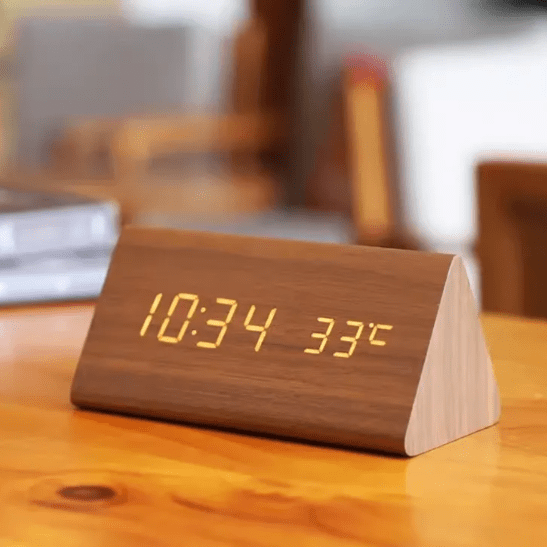 Moderne Houten Wekker met LED-Display Spraakactivering Thermometer Tijdsweergave Bureau Nachtkastje Alarm | Sulvida