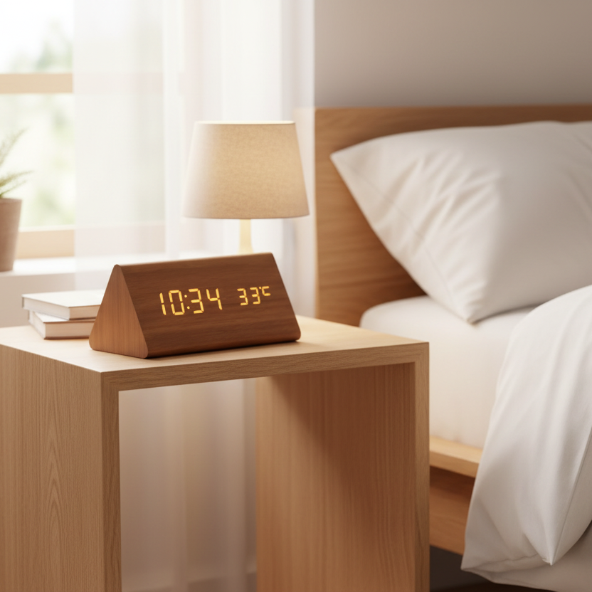 Moderne Houten Wekker met LED-Display Spraakactivering Thermometer Tijdsweergave Bureau Nachtkastje Alarm | Sulvida