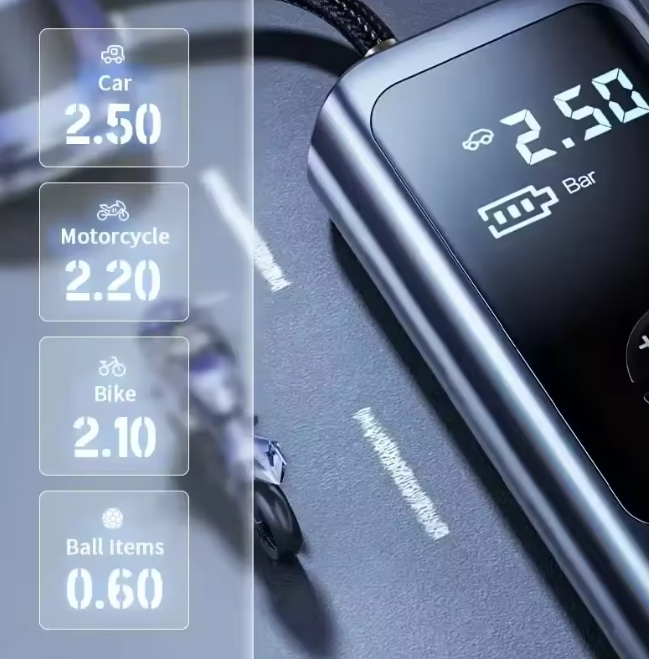 Compresseur d’air portable 12 V avec batterie de 8000 mAh, 150 PSI, écran numérique, gonfleur de pneus pour voiture et vélo - Sulvida