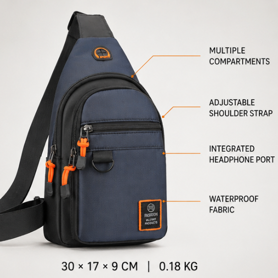 Sac bandoulière imperméable à plusieurs compartiments pour ranger portefeuille et smartphone, idéal au quotidien | Sulvida