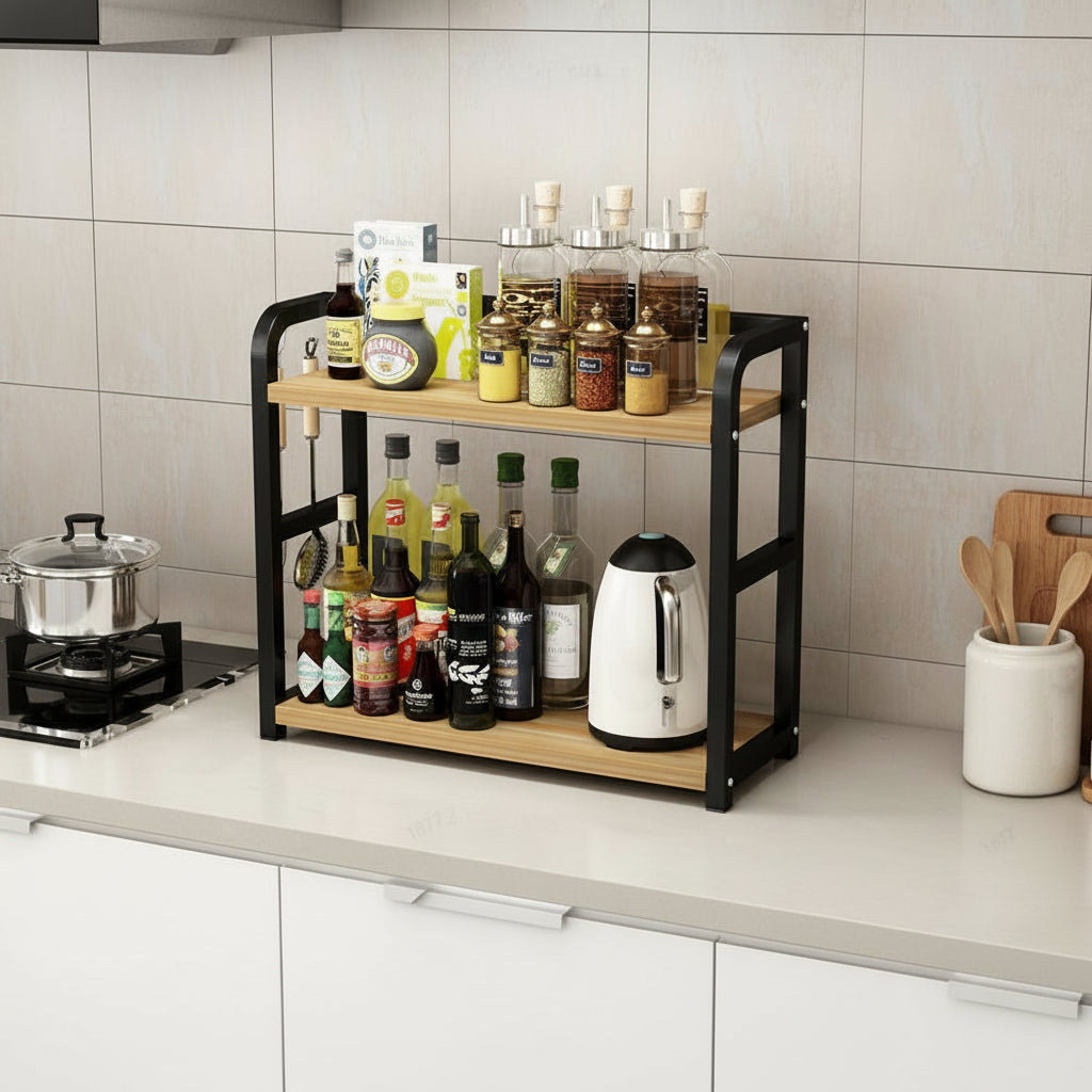 Keukenrekje Aanrechtblad 2 Laags Metaal – Opbergrek Mokken Kruiden Koffie Organizing Keukenorganizer | Sulvida