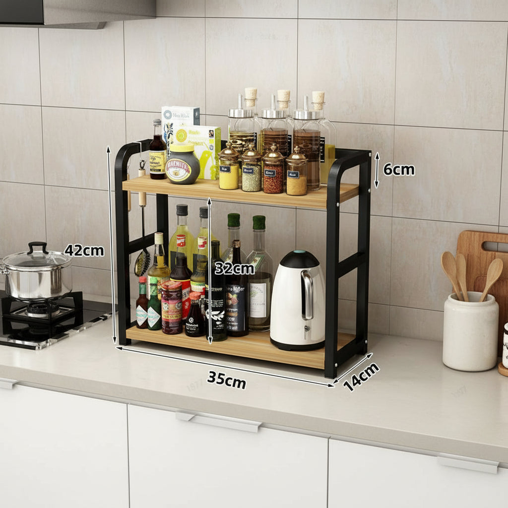 Keukenrekje Aanrechtblad 2 Laags Metaal – Opbergrek Mokken Kruiden Koffie Organizing Keukenorganizer | Sulvida