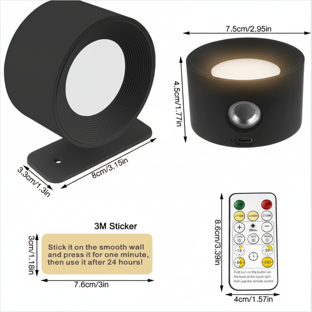 Draadloze Wandlamp met Afstandsbediening LED 3 Lichtstanden Oplaadbaar USB-C Sfeerlicht Woonkamer Slaapkamer | Sulvida