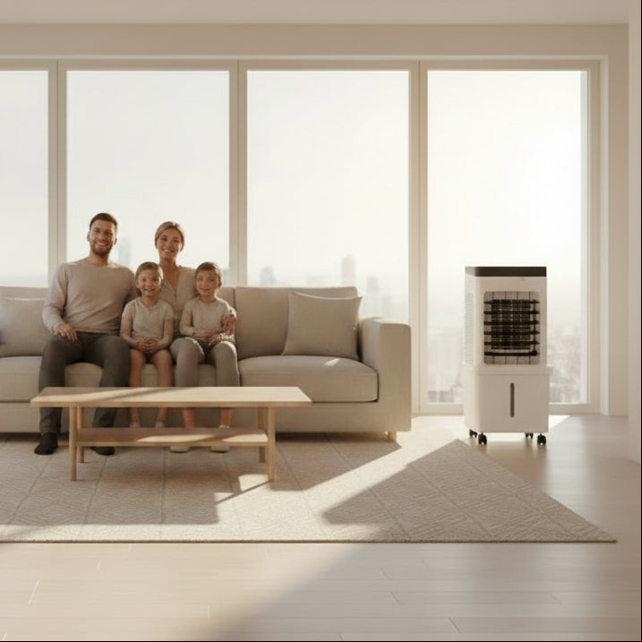 Mobiele Luchtkoeler 3-in-1 Ventilator met Bevochtiging Luchtzuivering Verrijdbaar Verstelbaar IJstank Timer | Sulvida