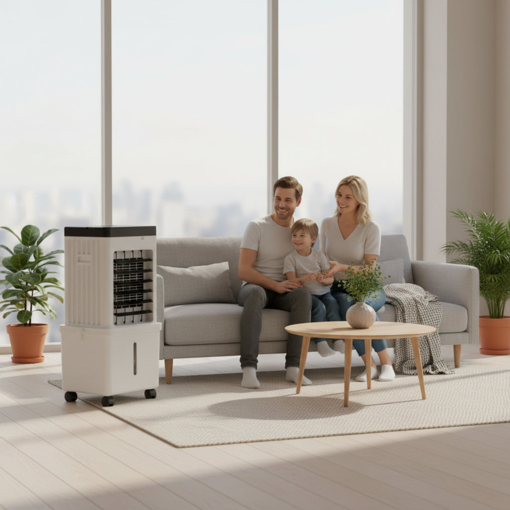 Mobiele Luchtkoeler 3-in-1 met IJselementen Bevochtiging Ventilator voor Kantoor Slaapkamer op Wielen | Sulvida