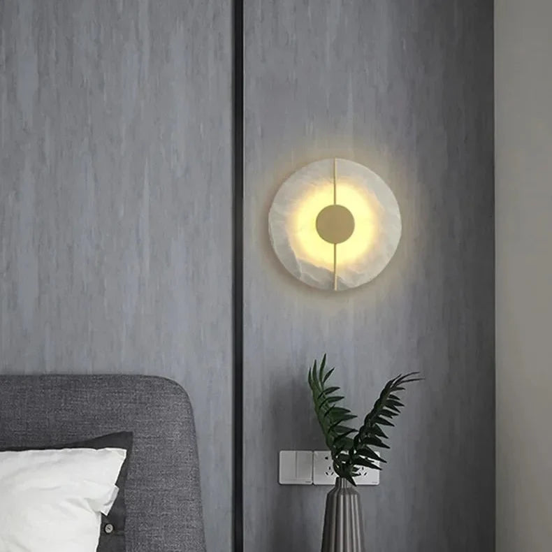 Ronde Wandlamp Natuursteen met Geïntegreerde LED Verlichting voor Slaapkamer Woonkamer Studeerkamer en Gang | Sulvida