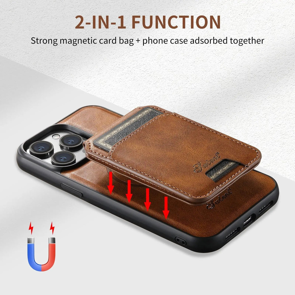 Étui de luxe avec portefeuille pour iPhone 15 en similicuir, marron noir bleu rouge kaki, Pro Max Plus | Sulvida