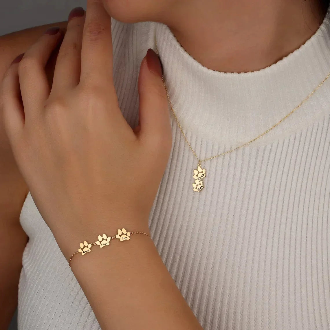 Gepersonaliseerde Armband met Hondenpootafdruk Verstelbaar Roestvrij Staal Zilver Goud Rosé Hondenliefhebber | Sulvida
