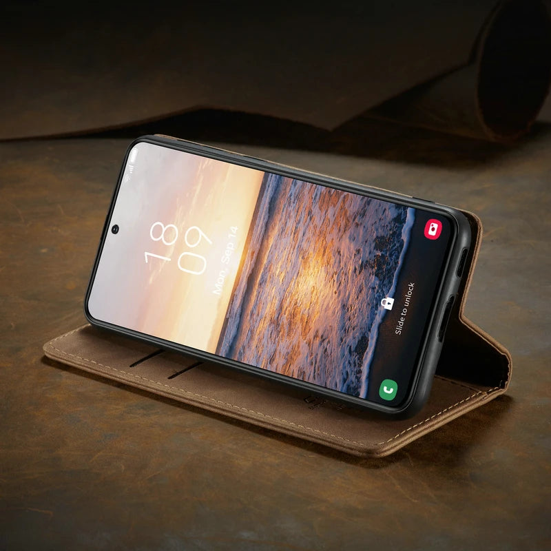 Étui portefeuille magnétique à rabat en cuir pour téléphone, noir, marron, rouge, bleu, avec support et porte-cartes de protection | Sulvida