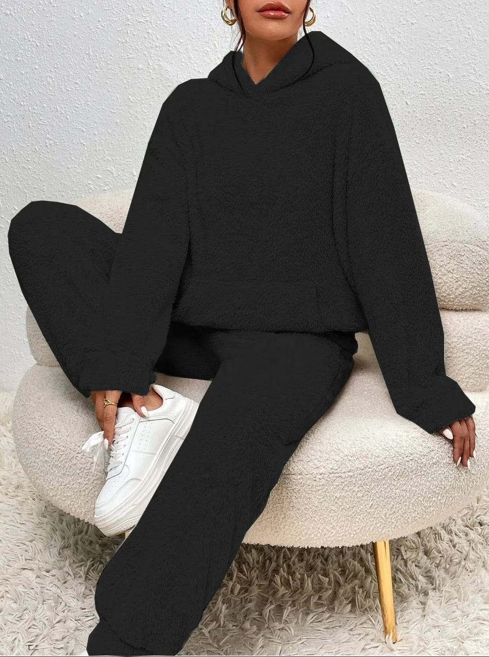 Teddy Huispak met Capuchon Kangoeroezak Dames Winter Loungewear Fleece Homewear Comfortset Relaxkleding | Sulvida