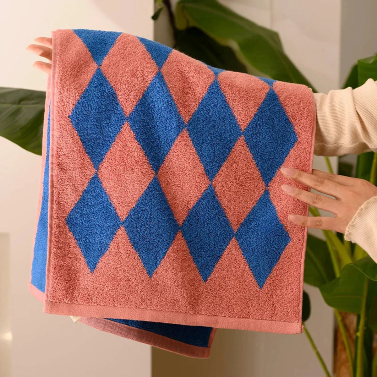 Blauwe Diamant Katoenen Handdoeken Retro Gestreept Badtextiel Zacht Absorberend Luxe Badkamer Accessoire | Sulvida