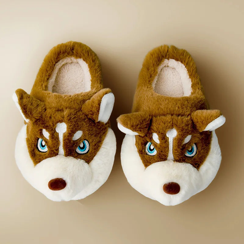Pluche Huskypantoffels Binnenhuis Warme Dierenslippers Comfortabel Zacht Antislip Huisschoenen Thuis | Sulvida