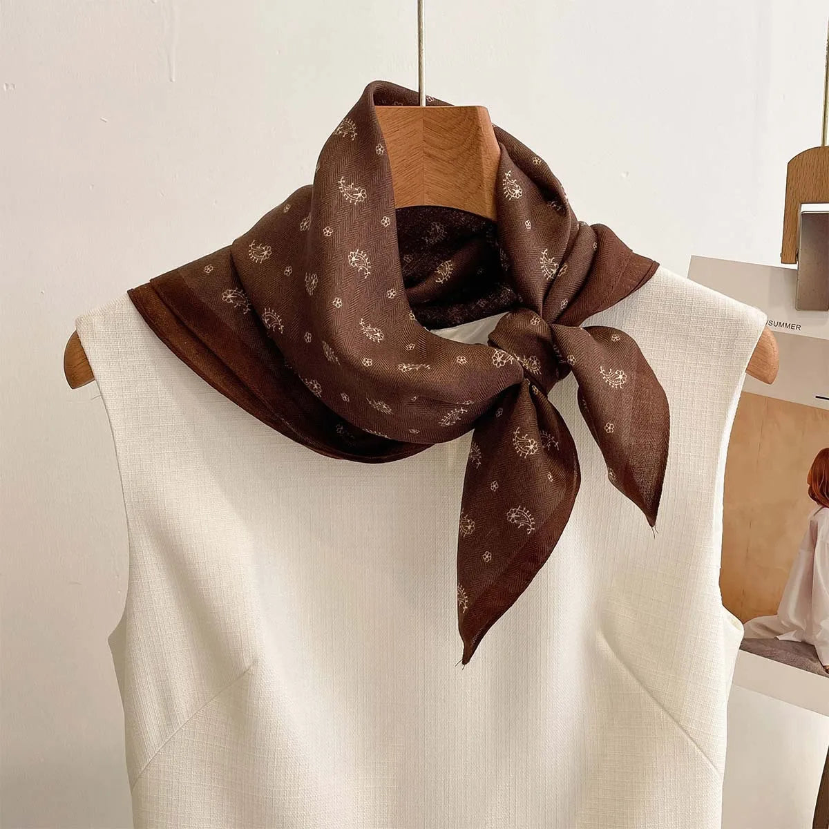 Vierkante Hoofddoek Dames Katoengevoel Print Hals Haar Accessoire Mode Bandana Multifunctioneel 68x68cm | Sulvida