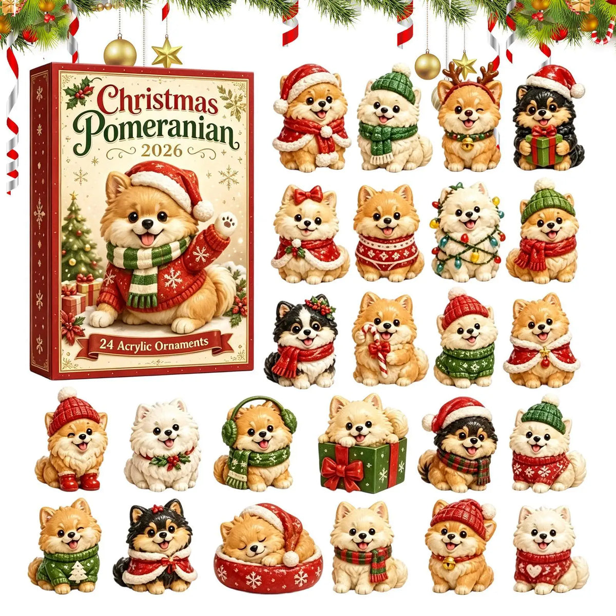 Adventskalender Hond 24 Acryl Hangers Kerstboom Decoratie Aftelkalender Feestdagen Huisdieren Kerst Ornament | Sulvida