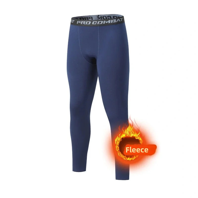 Thermo Legging Heren Fleece Gevoerd Zwart Grijs Blauw Winter Thermobroek Compressie Ondergoed Sportlegging | Sulvida