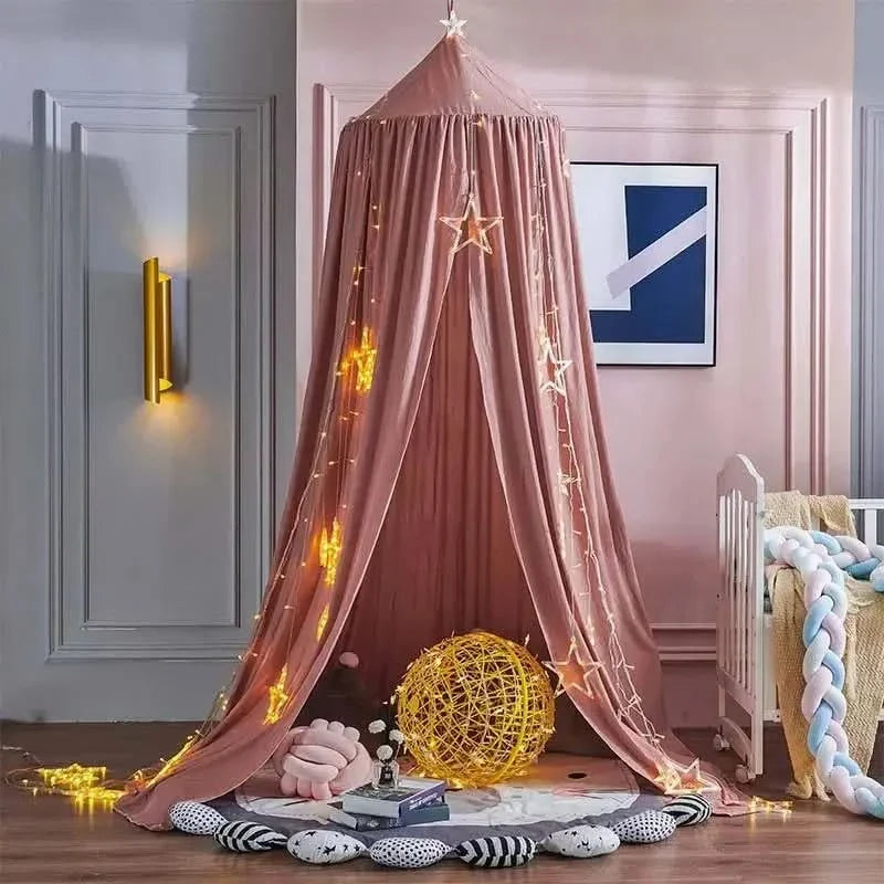 Hangende Katoenen Klamboe Hemelbed Kinderkamer Roze Grijs Wit Decoratie Speelhoek Leeshoekje Prinsessenkamer | Sulvida