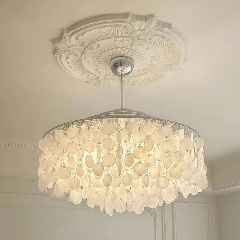 Ronde hanglamp met schelpenlagen en LED-verlichting voor sfeervolle woonkamer eetkamer entree en slaapkamer | Sulvida