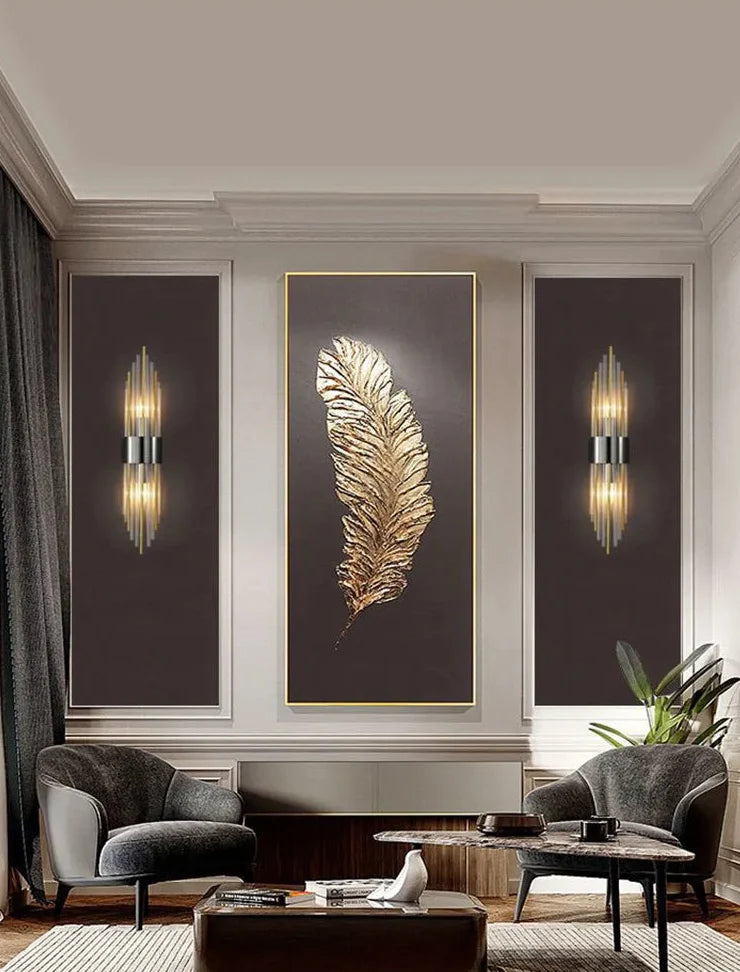 Kristallen wandlamp goud met smalle kap | LED verlichting woonkamer slaapkamer hal gangverlichting luxe interieur | Sulvida
