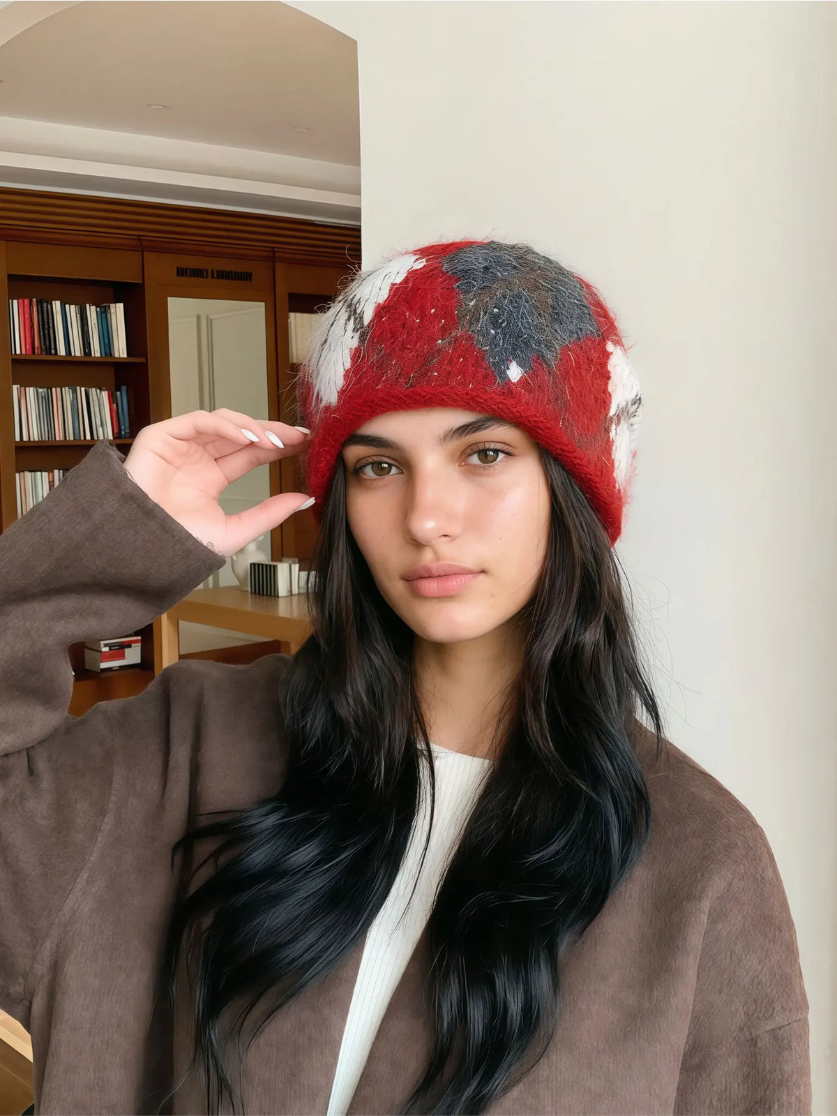 Gebreide Wintermuts met Oorkleppen Diamantruit Patroon Unisex Warme Hoofdbedekking Retro Vintage Stijl | Sulvida