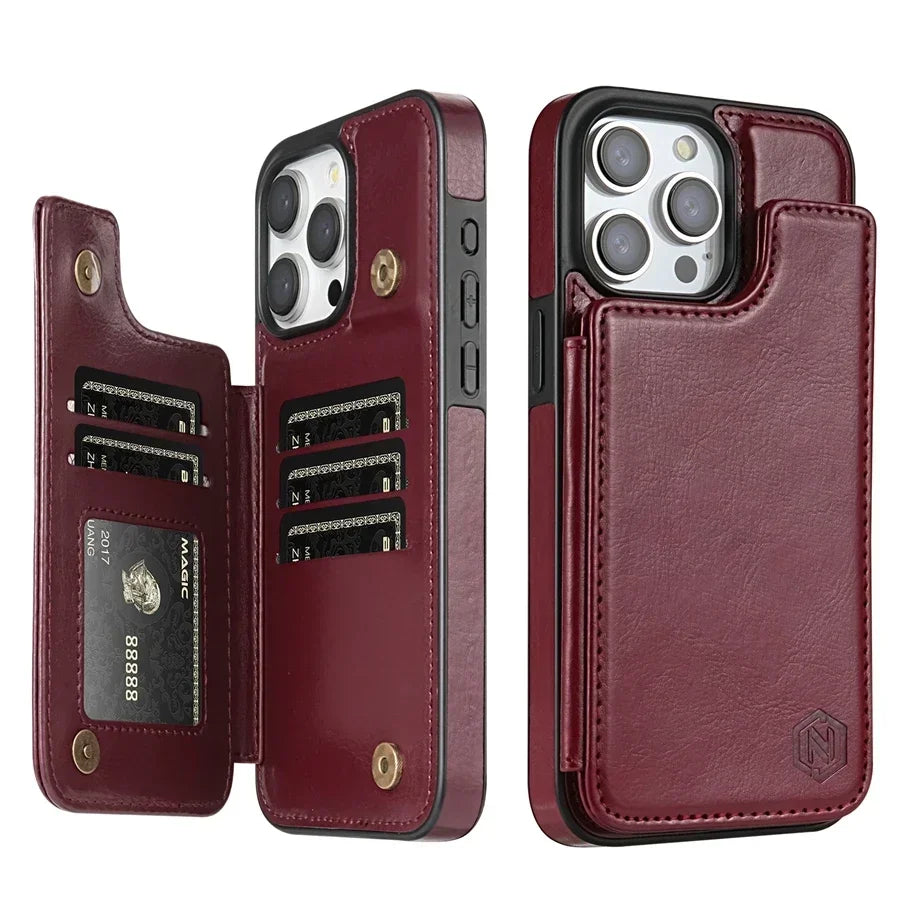 Lederen Telefoonhoesje met RFID-Blokkering en Portemonnee Functie – Magnetisch Flip Cover Bescherming | Sulvida
